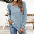 thumbnail image 2 of Tiqkatyck Plus Size Tops Womens Tunic Tops for Leggings Square Neck Puff Sleeve Shirts Casual Fall Sweatshirts Womens Tops Light Blue, 2 of 4