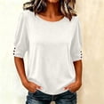thumbnail image 4 of Naotn Half Short -Sleeve Shirts for Women Summer Casual Loose Fit Crew Neck Tops Trendy Beach Holiday Button Blouses, 4 of 8