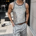 thumbnail image 2 of Men's Sequin Vest Solid Color Sequin Splicing Elastic Skinny Round Neck Vest Men's Stagewear, 2 of 5