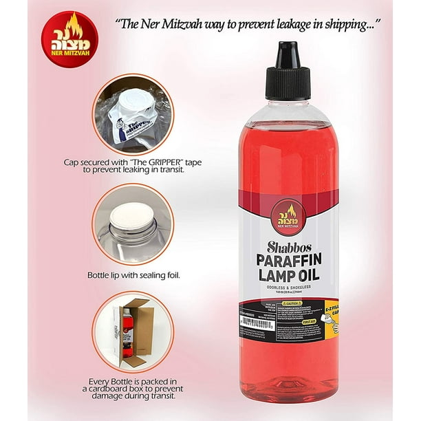 Paraffin Lamp Oil Red Smokeless Odorless Clean Burning Fuel for Indoor and Outdoor Use with E Z Fill Cap and Pouring Spout 32oz by Ner Mitzvah