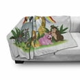 thumbnail image 3 of Wildlife Soft Flannel Fleece Blanket, Illustration of Cartoon Animals Under Rainbow Gorilla Hippo Zebra Childhood Theme, Cozy Plush for Indoor and Outdoor Use, 70" x 90", Multicolor, by Ambesonne, 3 of 6