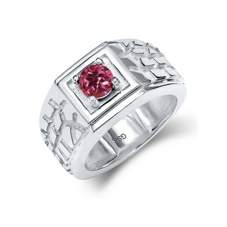 Pink Tourmaline Mens Ring - 0.50 Ct Round Pink AAA Tourmaline AAA 925 Sterling Silver Men's Solitaire Ring