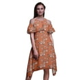 thumbnail image 1 of Bimba Orange Bird Print Womens Chic Style Cold Shoulder Shift Dress Summer Tunic - X-Large, 1 of 6