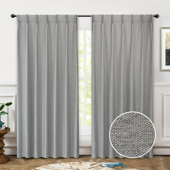 DriftAway Pinch Pleat Faux Linen Textured Blackout Curtains 52" Width X 84" Length - Gray