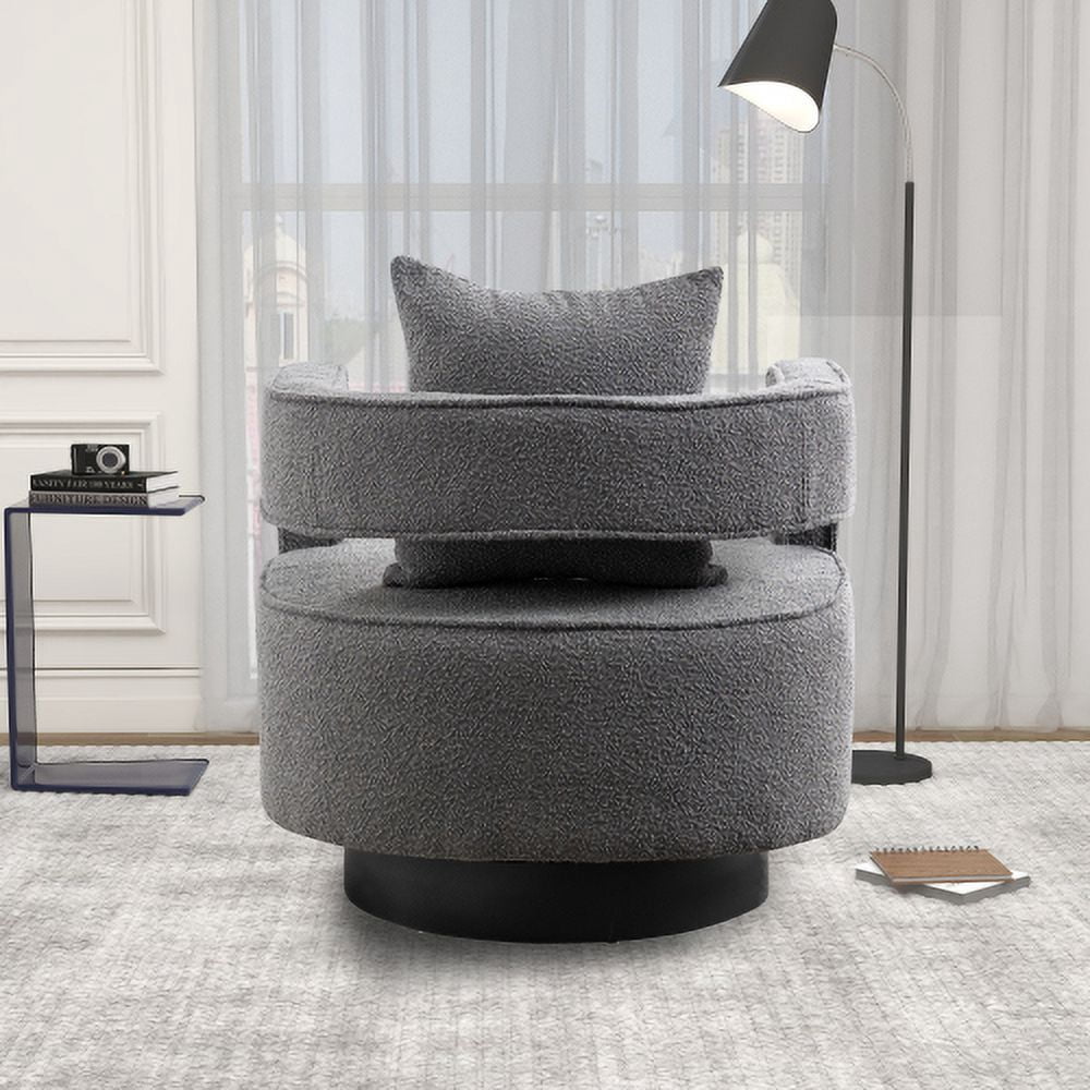 Leumius Swivel Accent Chair with Open Back,Modern Single Sofa Chair With Weathered Base for Nursery Bedroom Living Room Hotel Office, Club Chair Leisure Arm Chair for Lounge,Gray Boucle