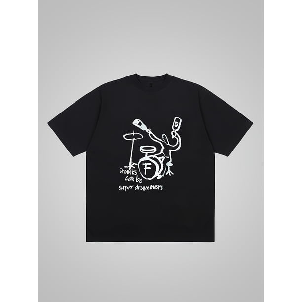 Drunks Can Be Super Drummers Print Short Sleeve Tees For Men, Casual Crew Neck T-Shirt, Comfortable Breathable T-shirt