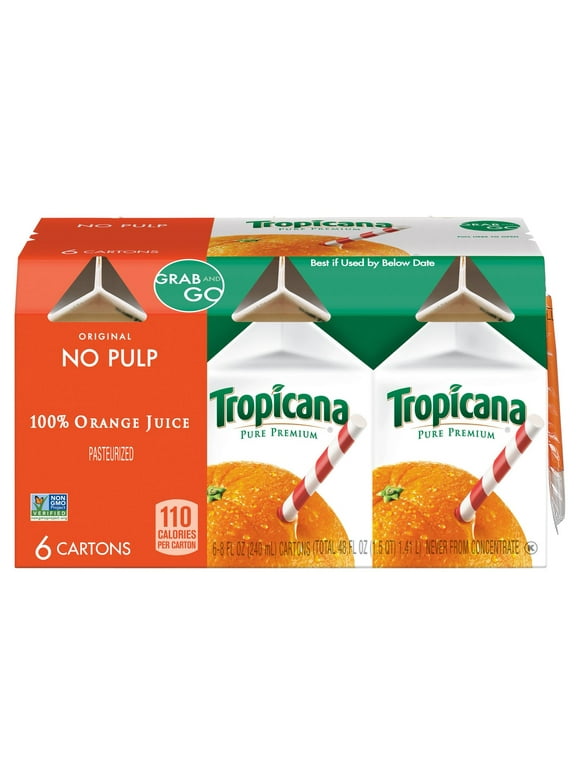 Tropicana Pure Premium, No Pulp 100% Orange Juice, 8 oz, 6 Pack