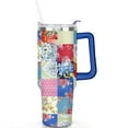 thumbnail image 2 of 40oz Pioneer Patchwork Tumbler with Handle Lid and Straw,Bohemian Style Stitching Colorful Floral Vintage Tumblers Gifts for Women Girls Men Adults（Blue）, 2 of 7