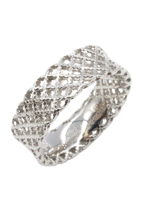 Pre-Owned Gucci Diamantissima Ring, 18K White Gold, Men's and Women's, Silver