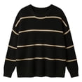 thumbnail image 3 of Plus Size Striped Sweaters Women Loose Fit Warm Knit Crewneck Pullover L-3XL Fall Winter Casual Jumper Tops, Black 2XL, 3 of 8