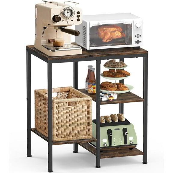 Kitchen Microwave Stand,4-Tier Adjustable Bakers Rack, Microwave Cart with Storage, Small Coffee Bar Table Appliance Shelf for Living Room,Office