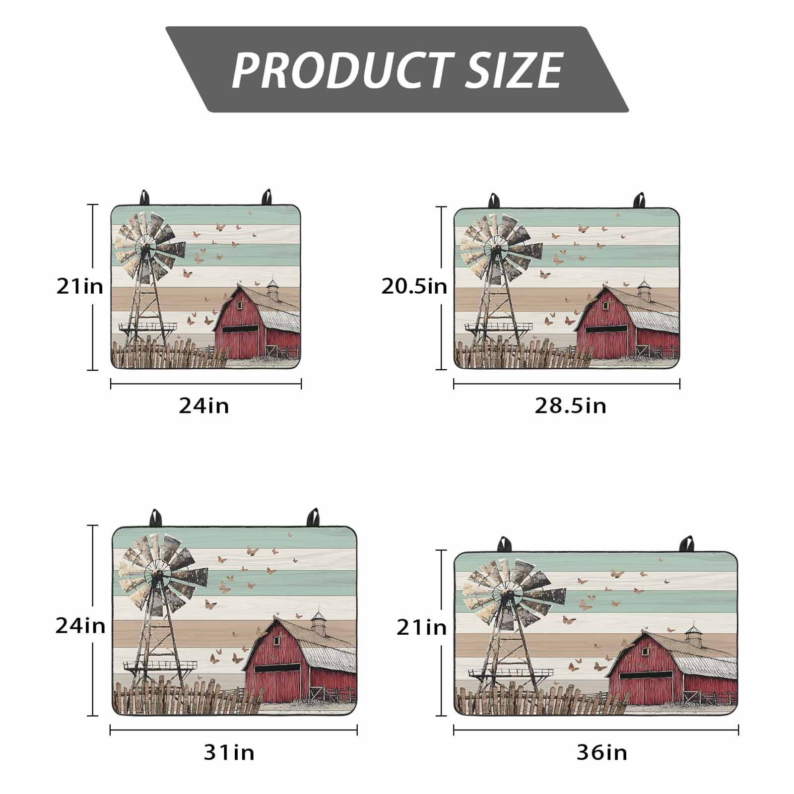 Windmill Farmhouse Stove Top Cover for Electric Stove, Heat-proof & Non Slip Glass Top Stove Cover Protector, Vintage Teal Brown Wooden Butterfly Kitchen Flat Cooktop Rubber Mat 24x21 Inches