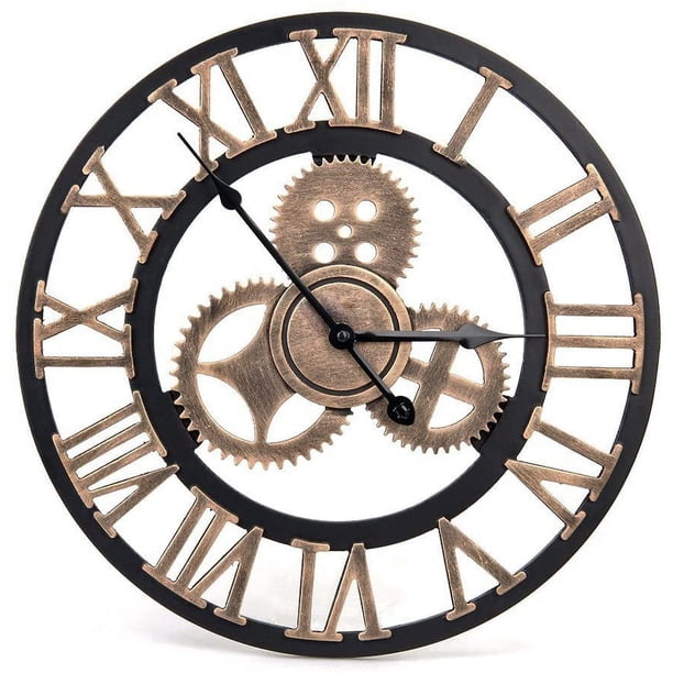 Reloj de pared silencioso de madera estilo industrial-40cm Roma dorado Ormromra WL-00501-1