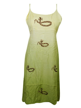 Mogul Womens Rayon Comfy Dress Green Sleeveless Summer Fashion Strappy Casual Bohemian Beach Evening Dresses