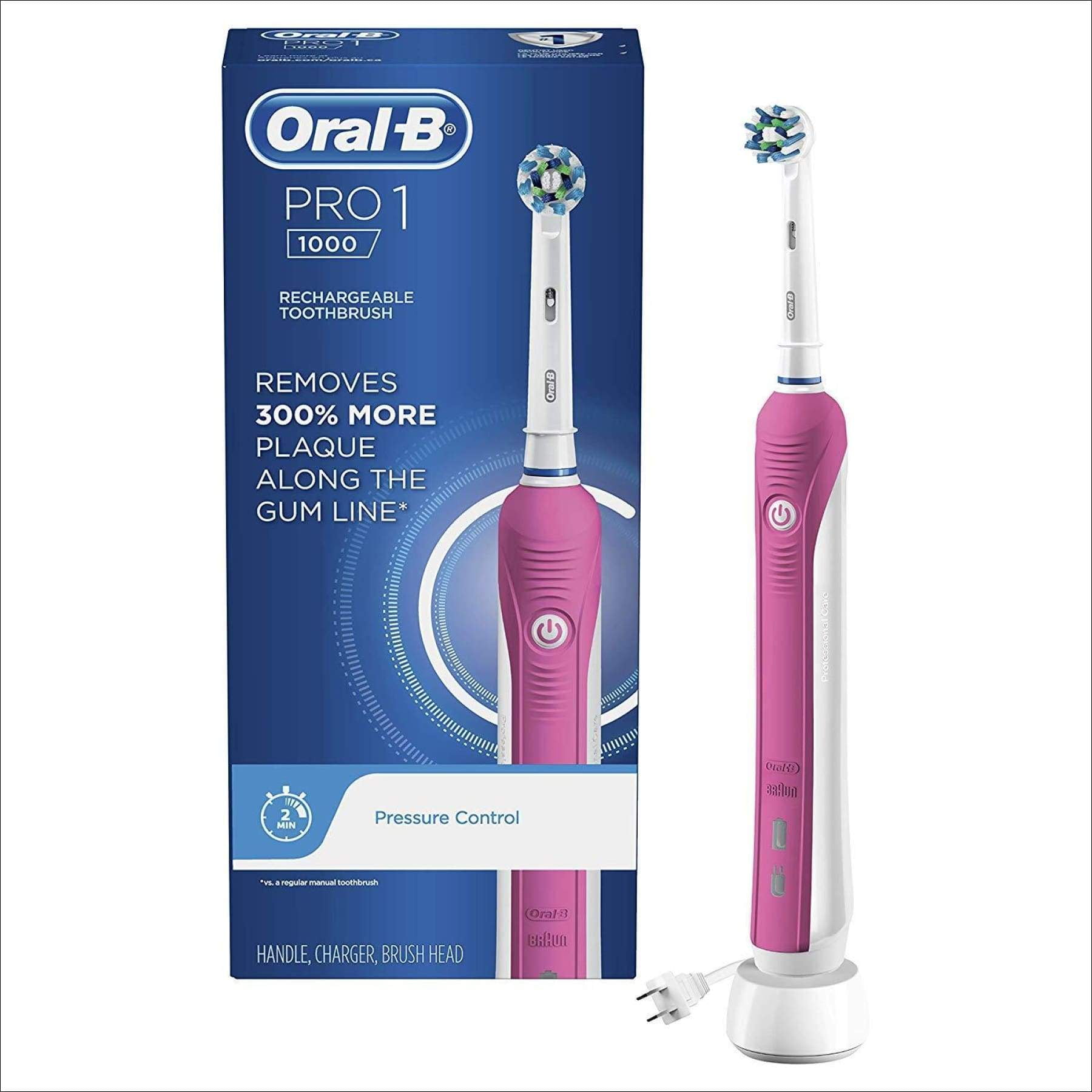 Oral B Pro 1000 CrossAction Electric Toothbrush Pink Powered By Braun 