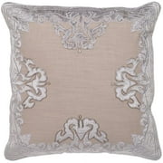 Aviva Velvet Applique Embroidered on Natural Linen Pillow Cover - Cream & Brown