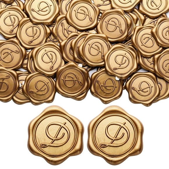 Pegatinas con sello de cera Yoption Initial Alphabet D, paquete de 100 unidades, doradas