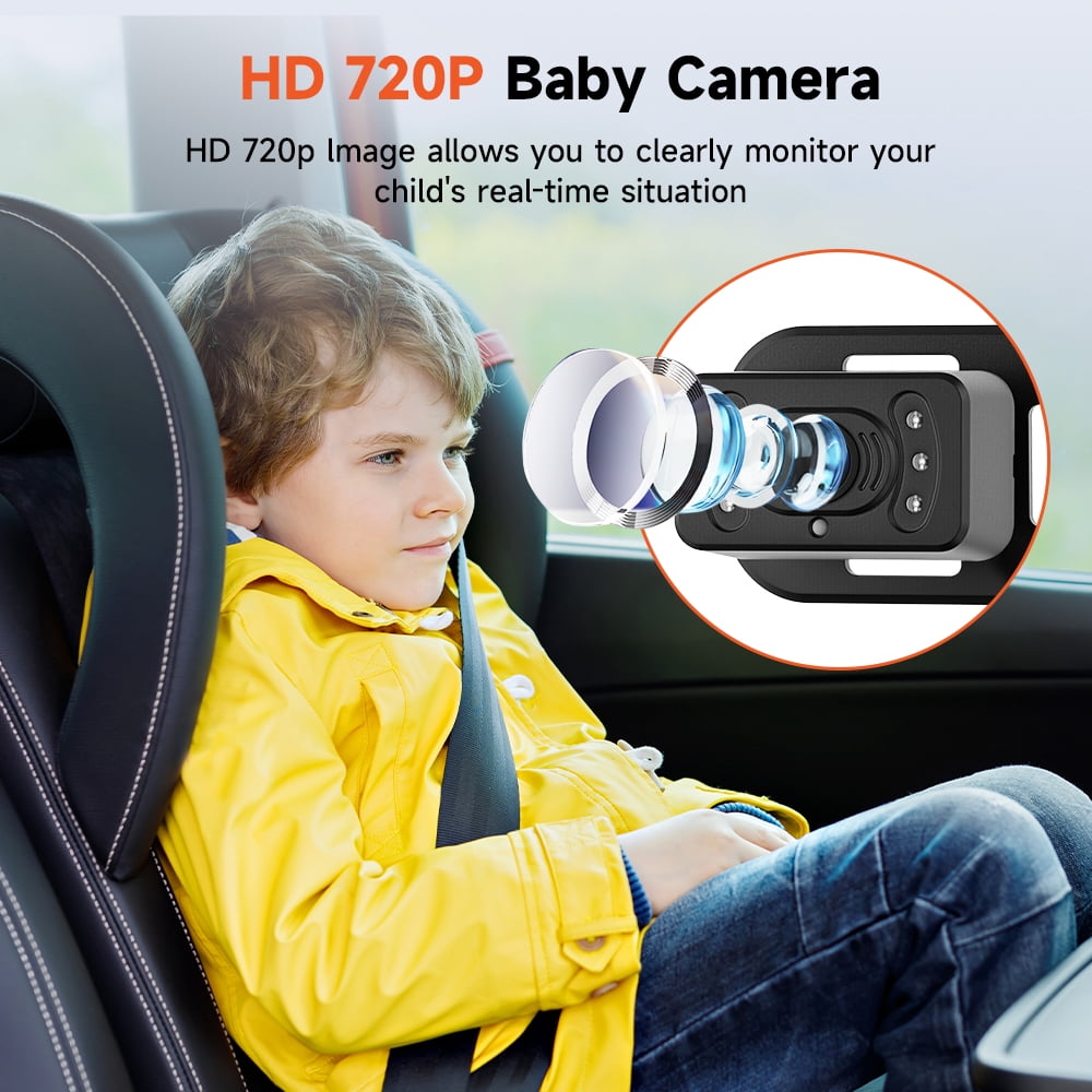 Podofo 6.86'' Baby Car Camera for Seat HD Bual Rear Facing for Baby, Car Camera for Baby Night Vision Wide View Angle Reusable Sucker Bracket, Easy Install 360° Adjustable
