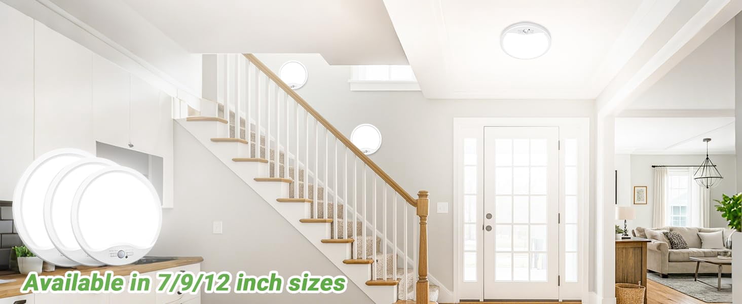 HOVMAP Rechargeable Motion Sensor Ceiling Light, Wired 18W 1800lm 3 Mode Timer Bright LED Flush Mount Light Fixture, Renter Friendly Ceiling Light, Garage Lights, 2Pcs 9" Infrared Sensing Black 3CCT