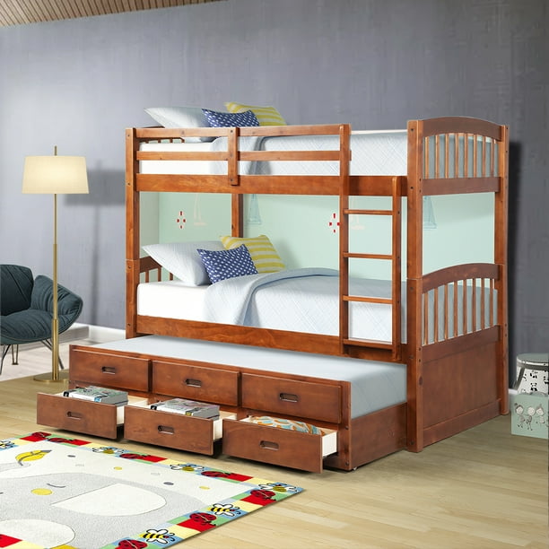 Twin Bunk Beds Solid Wood Bed, Kids Wooden Bunk Beds