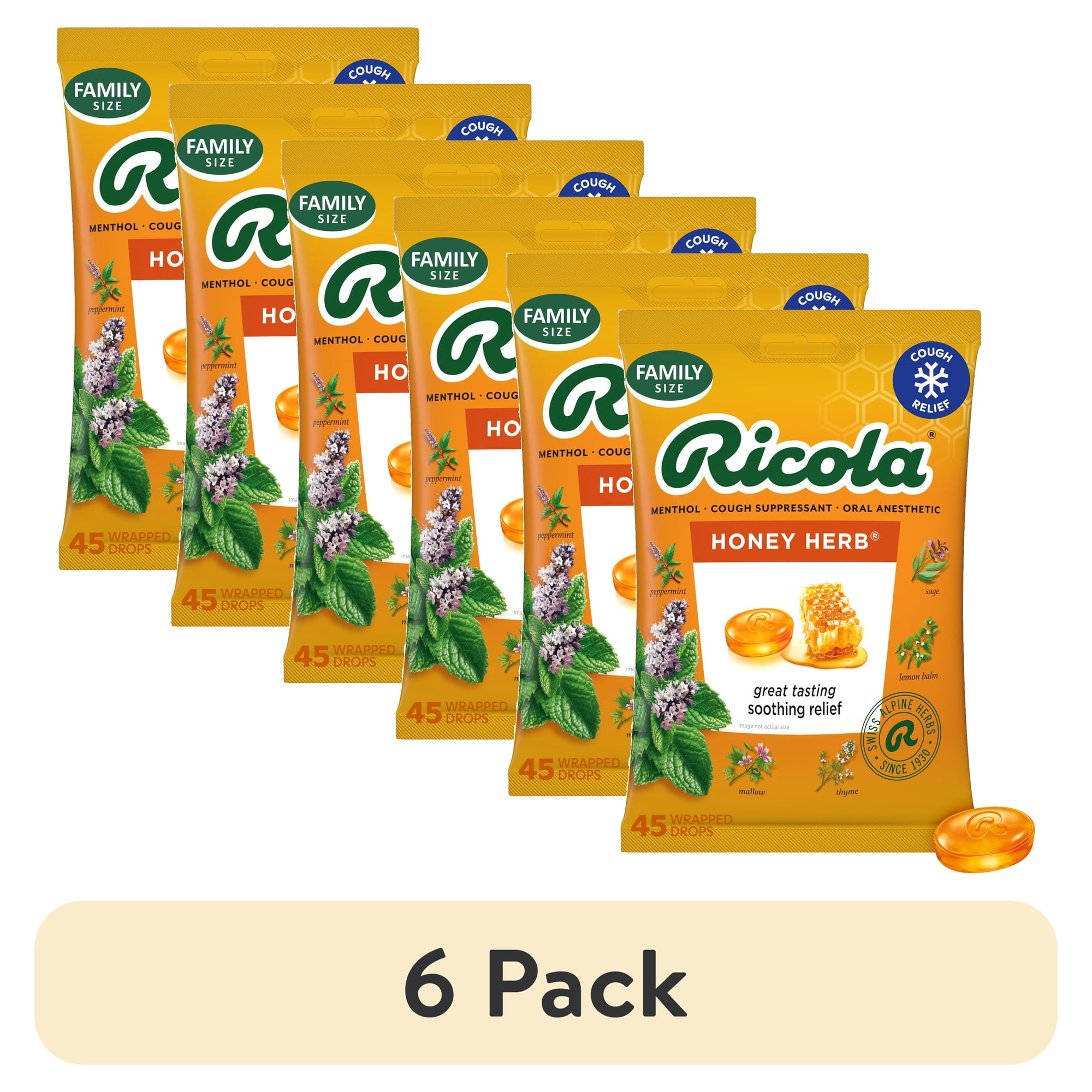 (6 pack) Ricola Honey Herb Cough Drops for Sore Throat and Cough Relief, Value Pack, 45 Count