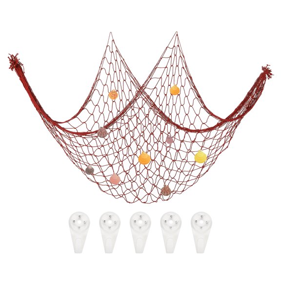 Uxcell Natural Shell Decorative Fishing Net 40"x80" Mediterranean Theme Wall Hanging Fish Net Party Decor, Bright Red