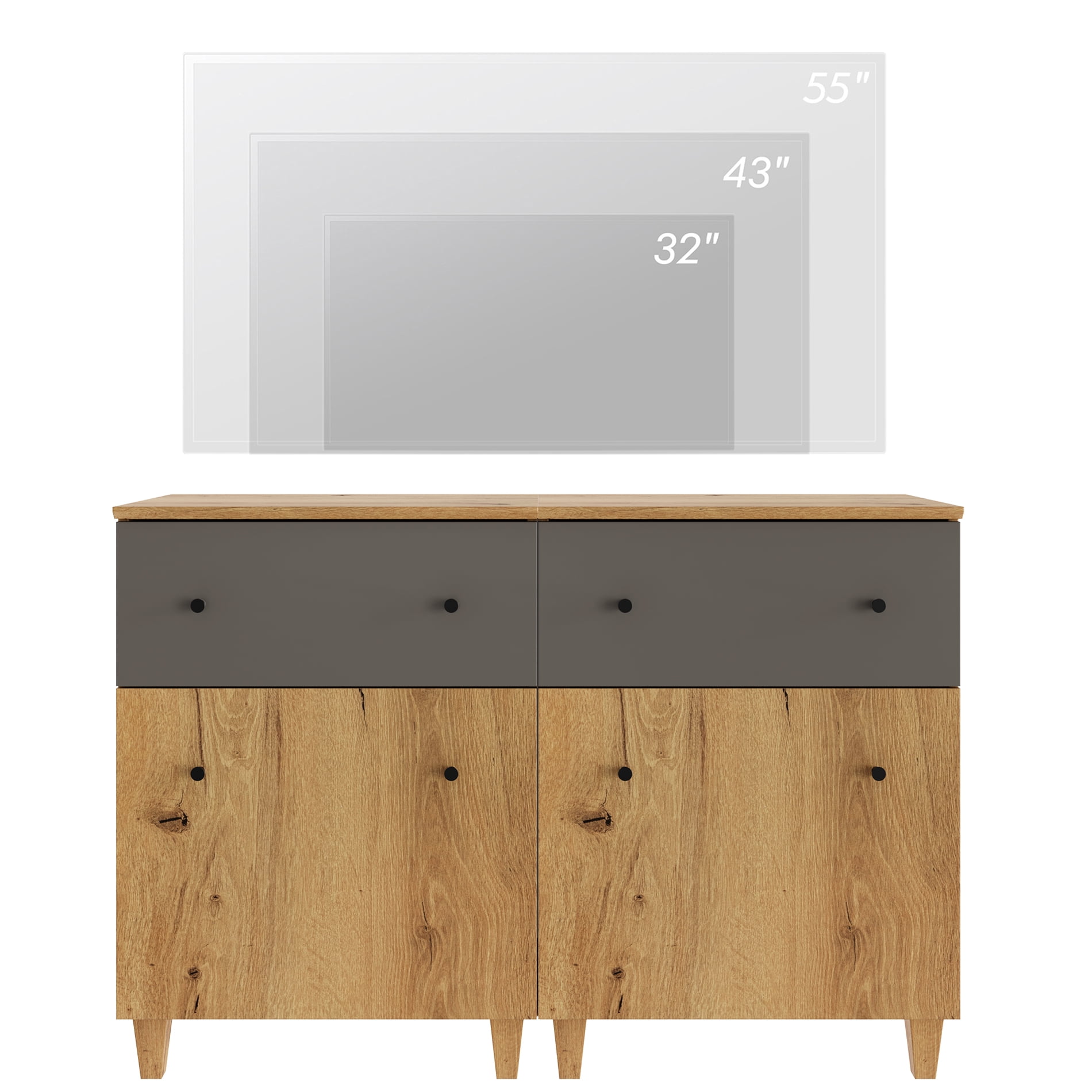 WAMPAT TV Stand Cabinets for 55 Inch Flat Screen, 2-in-1 Modern Highboy Wooden Entertainment Center with 2 Drawers and Shelves, Oak Brown