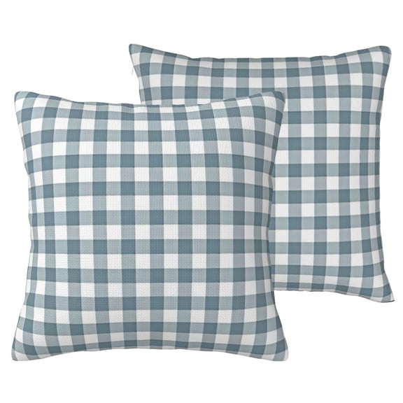 Light Blue White Buffalo Plaid Farmhouse Pillow Covers 20x20 Inch Set of 2, Neutral Gingham Outdoor Patio Decorative Cushion Covers