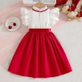 thumbnail image 4 of Girls Summer Dress Ruffled Sleeve Mock Neck Color Block Dresses Casual Casual Cute Clothes With Belt (5 Years, Red), 4 of 8