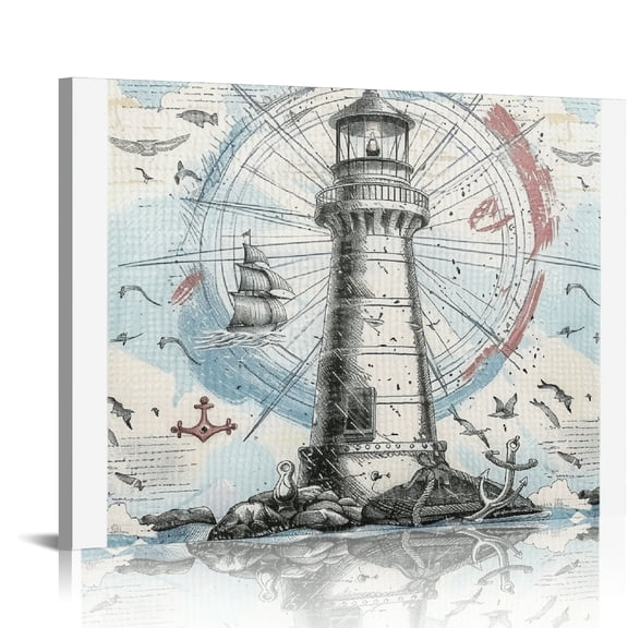 FCXZI Lighthouse Anchor Bird Canvas Wall Art Decor for Bathroom, Ready To Hang Room Home Art Decor 16x12in
