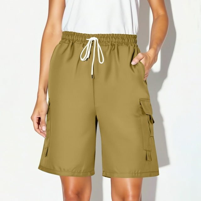 LOVZFMLL Shorts de Travail Décontractés Unis Printemps/été pour Femmes avec Poches Café m