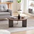 thumbnail image 2 of GZXS Modern Minimalist Round Coffee Table, 35.4-Inch Accent Center Table w/ Brown Wood Grain Top and Black Metal Legs, for Living Room, Home Office, 2 of 8