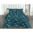 thumbnail image 2 of Ambesonne Aquatic Floral Quilted Bedspread Set 3 Pcs, Dreamy Night Flowers, Queen, Petrol Blue Dark Teal, 2 of 4