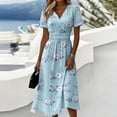 thumbnail image 2 of Beach Dresses for Women Short Sleeve Wrap V-Neck Hight Waist Sundress Casual Knee Length A-Line Dress, 2 of 7