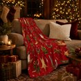 thumbnail image 3 of Festive Western Holiday Motifs Deep Red Base, Festive Holiday Scene, Warm Flannel Blanket for Ranch House and Living Room, Horse Lovers Christmas Gift, Rustic Home Decor, 3 of 9