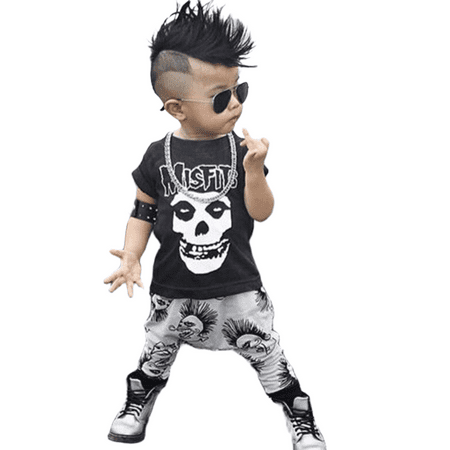 

Ma&Baby Newborn Baby Boy s Skull Clothes Set Short Sleeve Pullover T-shirt + Long Pants Toddler Infants Outfits