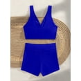 thumbnail image 4 of Swimwear Tankini for Women Modest Two Piece V-Neck Twist Front Full Coverage Boyshorts for Beach Royal Blue S, 4 of 4