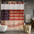 thumbnail image 2 of No Hook Shower Curtain with Snap in Liner, Independence Day American Flag Waterproof Fabric Bathroom Curtain Mesh Top Window, Baseball Sport Retro Wood Grain Shower Curtains 72x72in, 2 of 9