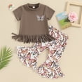 thumbnail image 2 of Bagilaanoe 2pcs Toddler Baby Girl Pants Set Short Sleeve Tassel T-shirt Tops + Butterfly Flare Trousers 6M 12M 18M 24M 3T 4T Kids Casual Clothes, 2 of 8