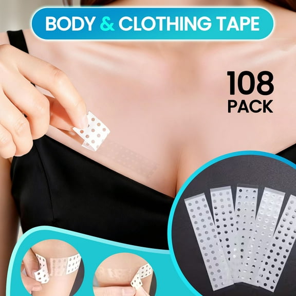 108 PCS Genreen Double-Sided Fashion Tape for Garments, hemlines and necklines, Dress Tape for Closet malfunctions, Skin-Friendly and Non-irritating, Two Models(108pcs)