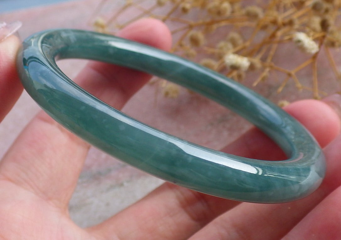 Icy Green Natural A JADE Jadeite Circle Bangle Bracelet 54 mm 682116 TN