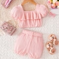 thumbnail image 7 of mgoYE Newborn Baby Girls Summer Outfit Ruffle Tops Dress Bloomers Shorts Outfits Infant Dress Set Cute Baby Girl Clothes(Pink,6-12 Months), 7 of 7