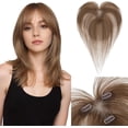 thumbnail image 2 of Yanonmyfd 11 Inches Human Hair Topper, with Hand-Tied Lace Base, 3.54"x4.72" Breathable Base for Adding Volume, Length & Coverage, with Front Bangs, Medium Brown, 2 of 34