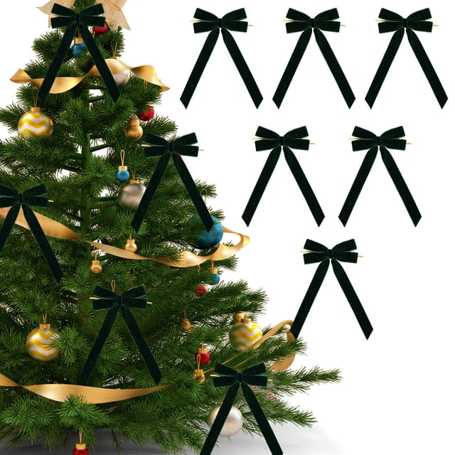 6 lazos navideños de terciopelo para coronas de árbol, envoltorios de regalo, manualidades, decoración de bodas y fiestas, 13 x 26 cm, verde oscuro Rkxzt