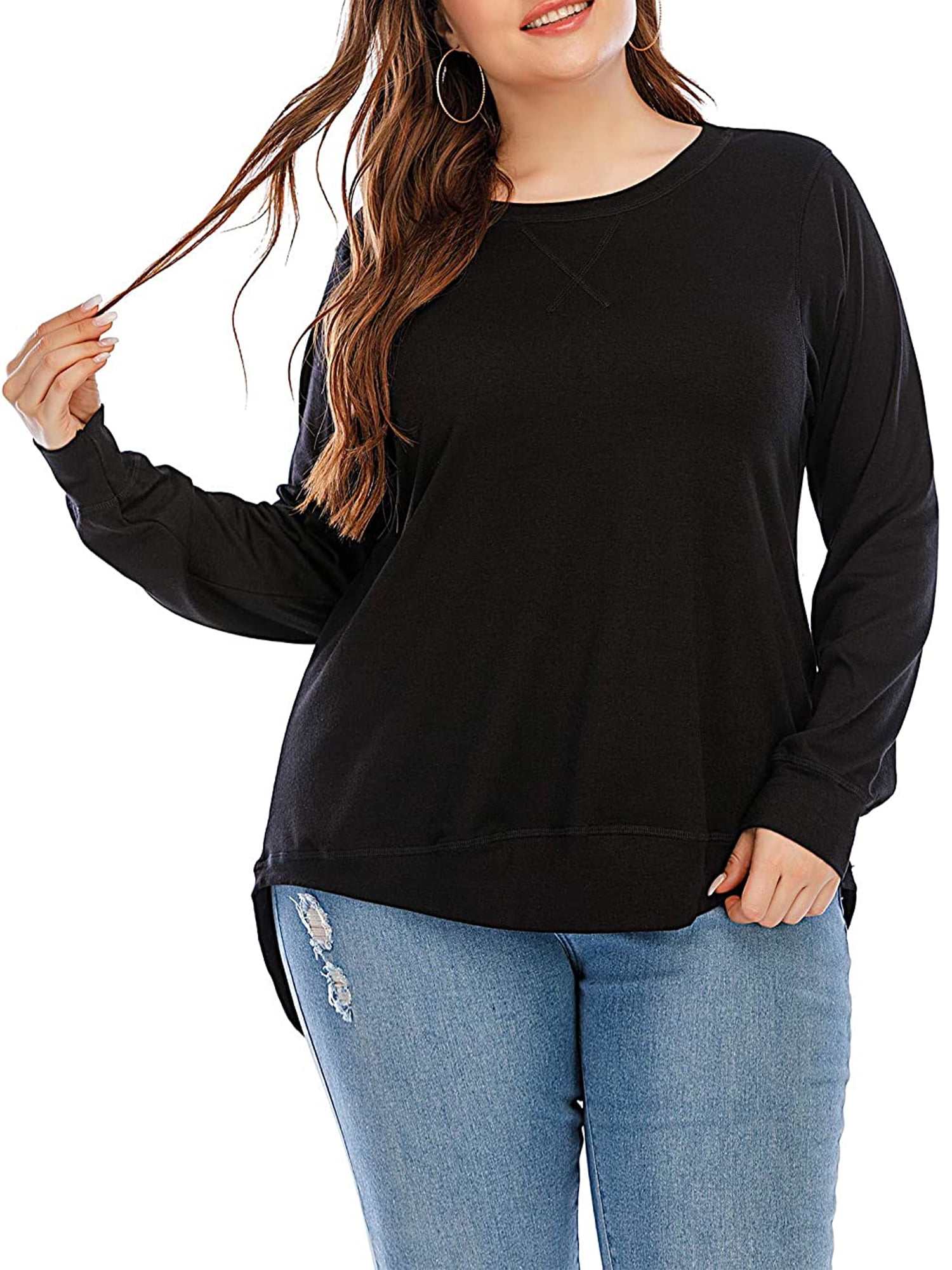 Thanksgiving Gift,Women Long Sleeve Button Trim T-Shirt Tops,Plus Size Solid Round Neck Tunic Blouse Tee 