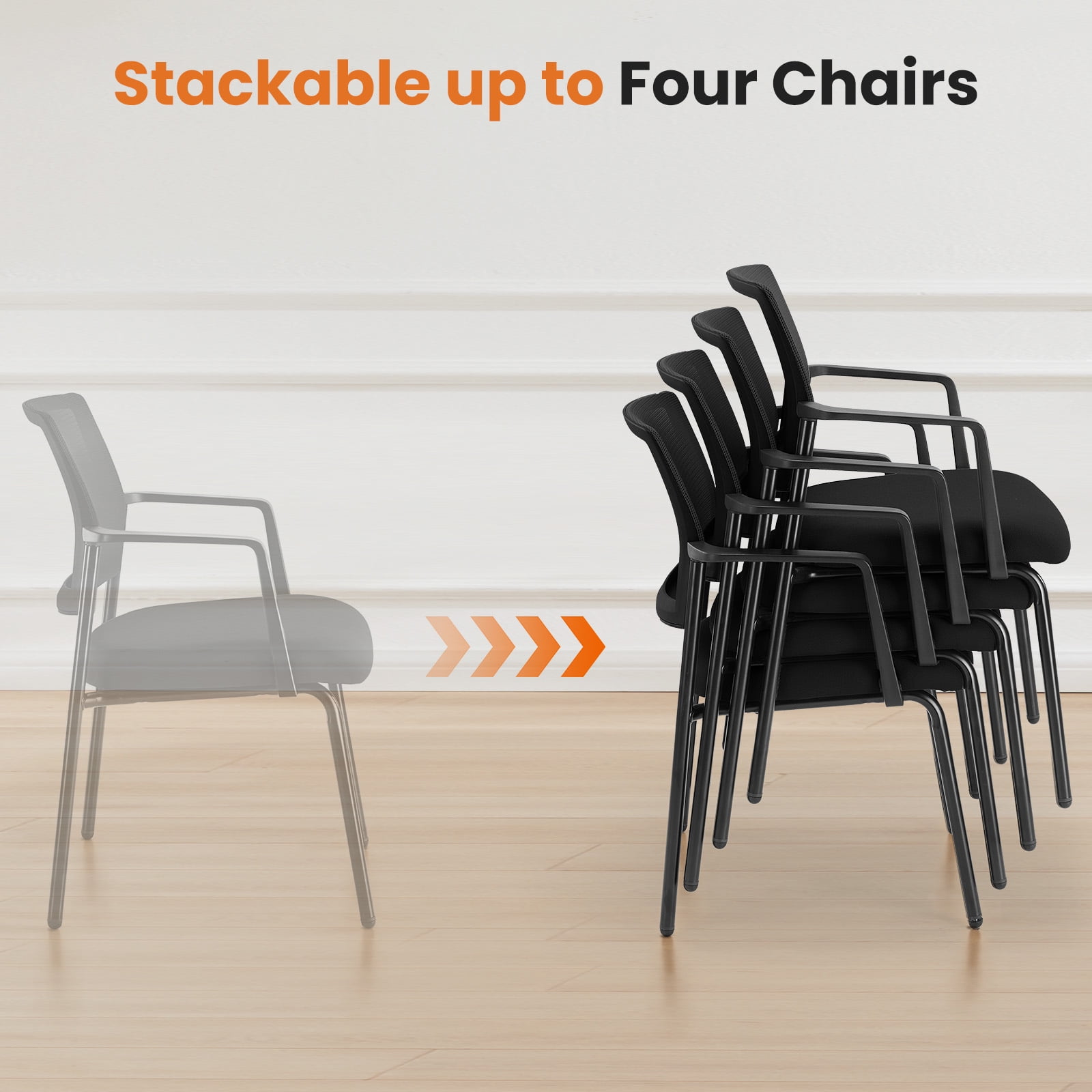 MAYEERTY 2 Pack Stacking Arm Chairs, Guest Reception Chairs, Ergonomic Office Chair with Armrests, Black