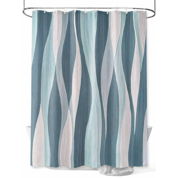 Fsddascl Turquoise Blue Shower Curtain Set - 72" x 78" Washable Bathtub Curtain with 12 Hooks, Retro Gradient Stripes Abstract Geometric Waterproof Fabric Stall Shower Curtains for Bathroom/Bathtub