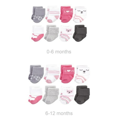 

Hudson Baby Infant Girl Grow with Me Cotton Terry Socks Bear Girl 8-Pack 0-6 and 6-12 Months