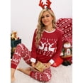 thumbnail image 3 of INSPIRE CHIC Christmas Deer Print Long Sleeve Tee with Pants Loungewear Pajamas Family Pajama Sets ["Women"] XS Red, 3 of 5