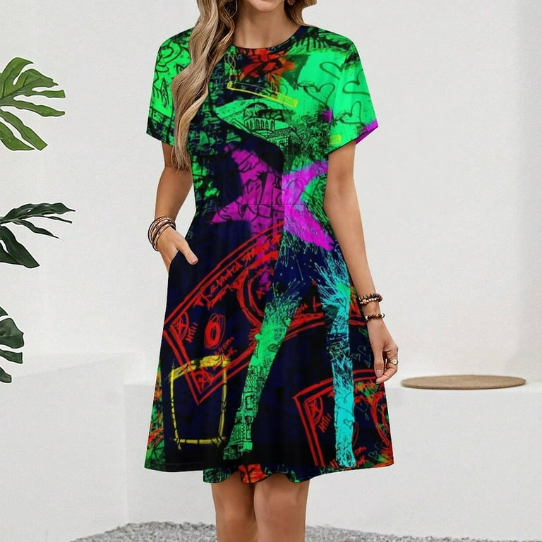 Neo Pop Art Blacklight Glow in The Dark Dress Summer Street Style